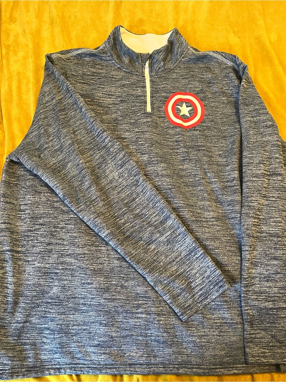 Marvel Men's Heather Blue Quarter-Zip Sweater with Captain America Logo